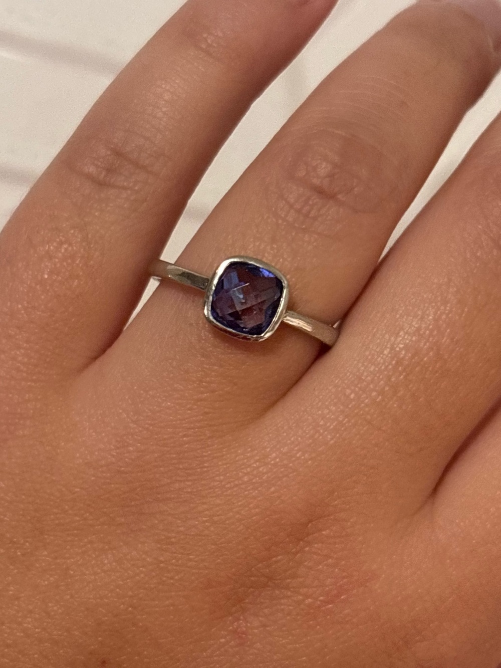 Belesas Sterling Silver Cushion Cut Faceted Ring
